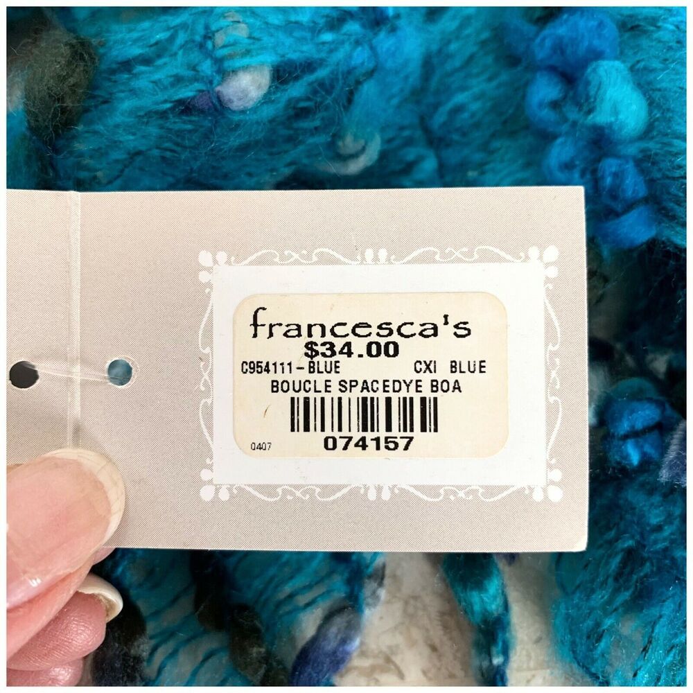 Francescas NEW Fringed Scarf Blue Space Dye Boucle Texture Neck Warmer NWT - Picture 7 of 7